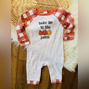 Fall Pumpkin Patch Long Sleeve Romper One Piece Outfit Baby Boys Size 6-9 Month